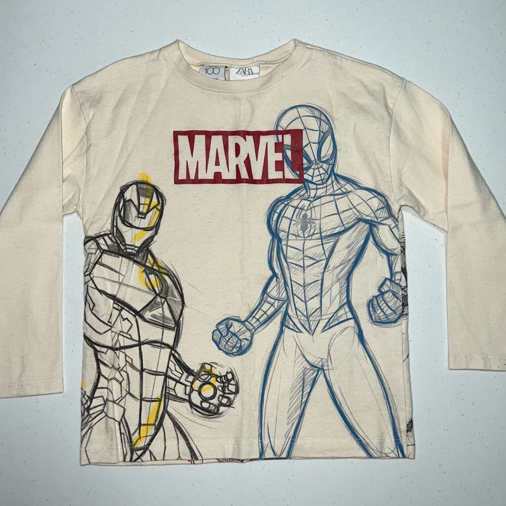 Zara Cream Tee with Red and Blue Graphics